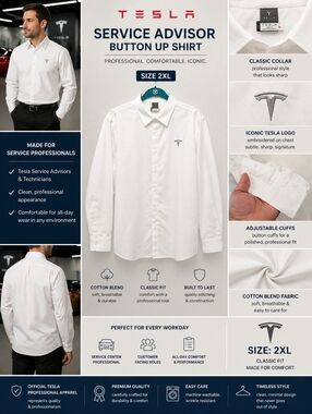 Tesla Service Advisor Button-Up Shirt White Sz 2XL Cotton Blend Logo Uniform